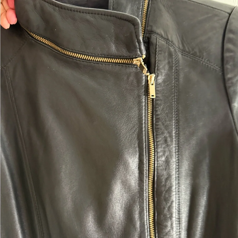 Zara Black Leather Women’s Zippered Moto Jacket, fitted, casual, stand collar, L - Picture 3 of 12